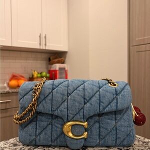 Coach Denim Quilted Tabby 26 Shoulder Bag with Gold Accents